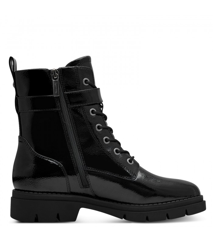 Tamaris Army Boot in Black Patent 25289