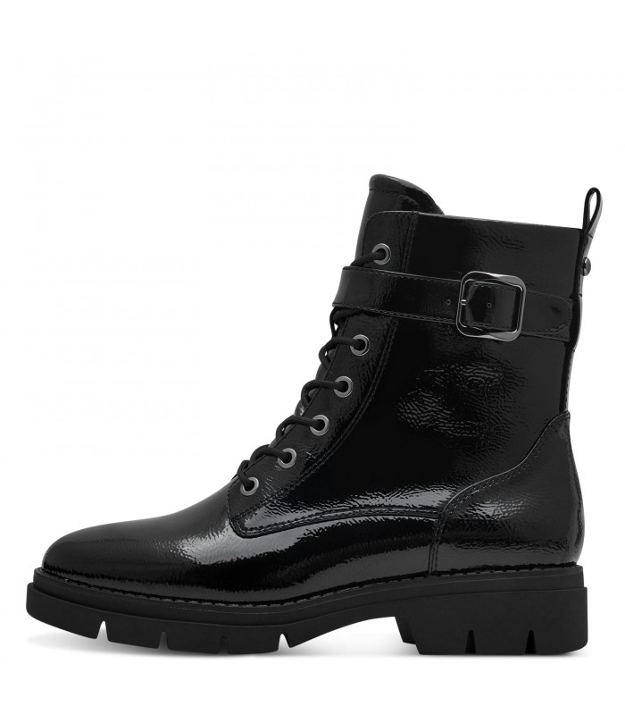 Tamaris Army Boot in Black Patent 25289