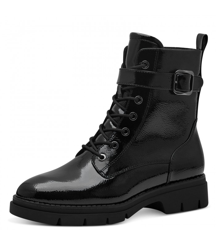 Tamaris Army Boot in Black Patent 25289