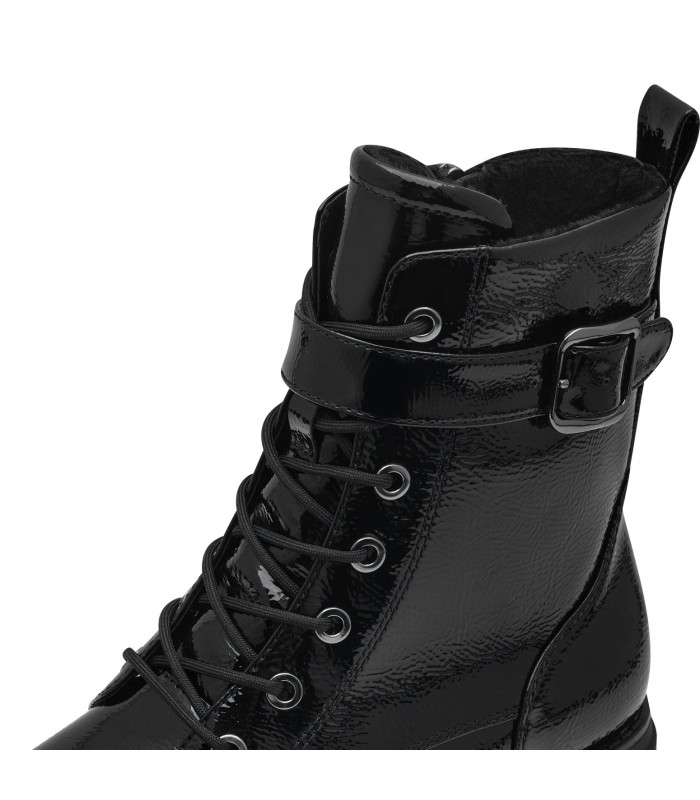 Tamaris Army Boot in Black Patent 25289