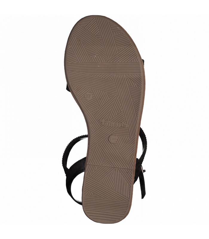 Flat Tamaris Women's Leather Sandal -Black-28113