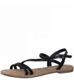 Flat Tamaris Women's Leather Sandal -Black-28113