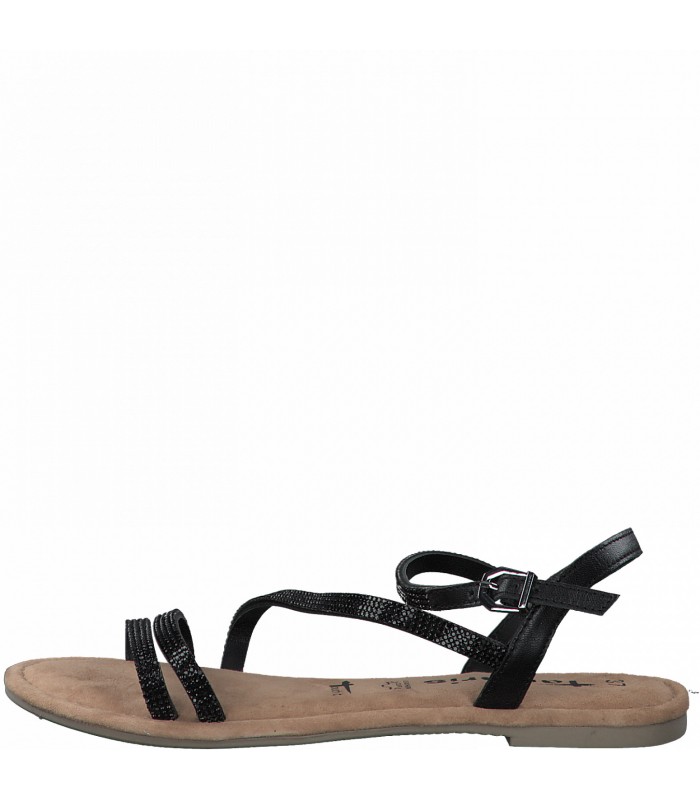 Flat Tamaris Women's Leather Sandal -Black-28113