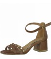 Women's Leather Sandal Heel Marco Tozzi -Cognac