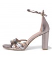 Heeled Sandal By Marco Tozzi- Rose Metallic Comp