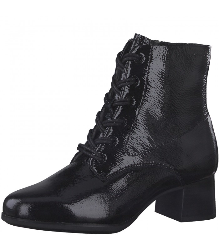 Tamaris Comfort Heeled Booties in Black Leather