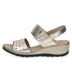 Leather ΅Anatomic Sandal by Caprice-Platino Metalic